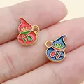 Red and blue matte gold gourd pendants with enamel lotus patterns for DIY jewelry making - Red and Blue Gourd (28498)