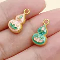 Chinese style matte gold gourd pendants with enamel lotus designs for DIY jewelry - Pink and Green Lotus Gourd (28499)