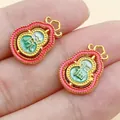 Elegant Chinese style matte gold gourd pendant charm with Fu character and green enamel - Pink and Green Fu Lu Gourd (28501)