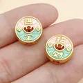 Traditionelle chinesische Goldlegierungsperlen mit Emaille für die DIY-Schmuckherstellung - Rosa Grüne Glückszeichen Zwischenperle (28560)