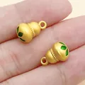 Matte gold Wu Lou pendant with green enamel lotus detail for DIY jewelry - Green Gourd (28546)