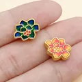 Bunte Emaille-Lotusblumen-Abstandshalterperlen in Grün- und Rosatönen für DIY-Schmuck. - Orange Blaue Mattgold Lotus Zwischenperle (28561)