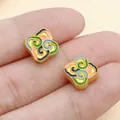 Farbenfrohe Guochao Emaille Kleeblatt Zwischenperlen für DIY Schmuck - Bunte Mattgold Doppelseitig Wolke Perle (28563)