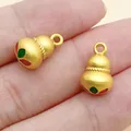 Two matte gold Wu Lou gourd pendants with colorful enamel details for jewelry DIY crafting - Red and Green Gourd (28548)