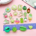 Selection of green resin charms for DIY jewelry making shown next to scale ruler - Green Mixed Set (SN1691) / 20 Pieces Set