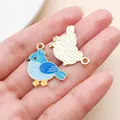 Breloque exquise en émail d'oiseau bleu avec bord doré pour la fabrication de bijoux DIY - Mésange Charbonnière Bleue (27949)