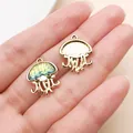 Gold-plated jellyfish charms with blue drip oil accents for DIY jewelry making projects - Gold Green Jellyfish (28138)