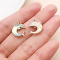 Ocean series dolphin charms in iridescent enamel and textured gold finish for DIY jewelry. - Gold Blue Dolphin (28145)