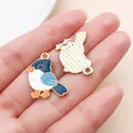 Pendentif oiseau en alliage coloré avec placage d'or pour bijoux - Corbeau à Couronne Bleue (27952)