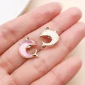Ocean style pink enamel and gold dolphin charms for DIY jewelry making - Gold Purple Dolphin (28146)