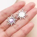 Zilveren hanger in de vorm van een zon met paars oliedetail voor DIY-sieraden maken - Paarse Zonnebloem