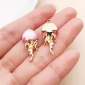 Ocean style pink jellyfish enamel charm in gold-plated finish for DIY jewelry making - Gold Pink Jellyfish Pendant (28154)