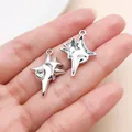 Zilveren vierpuntige ster legering hanger met hartvormige strassteen voor DIY sieraden maken - Witte Vierpuntige Ster