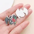 Dark gothic western dragon pendant with red rose detail in silver and black finish - Rose Dragon (27934) / 1 Piece (26x29mm)