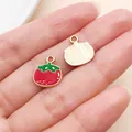 Small red tomato enamel charm with textured gold alloy back for DIY jewelry making - Tomato (27966) / 1 Piece (14x12mm) / Red