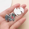 Detailed gothic dragon and red rose enamel pendant charm for DIY jewelry accessories - Rose Dragon Style (27946)
