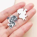Gothic western dragon charm pendant for DIY jewelry making in silver and black - Dragon Starburst (28011) / 1 Piece (28x22mm)