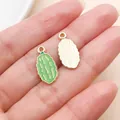 Green enamel bitter melon vegetable charm with gold-toned finish for DIY jewelry - Bitter Gourd (27968) / 1 Piece (19x9mm) / Green