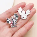 Gothic western dragon pendant charm with black and white enamel fire breathing - Flaming War Dragon (28013)