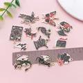 Gothic dark enamel charms set with dragon and butterfly for DIY jewelry making - Dark Halloween Series Set (SN1770) / 12PCS / Gold