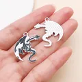 Dark style western dragon charms in silver and black enamel finish for DIY jewelry. - Windbreaking Dragon (28014)