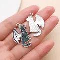 Dark gothic style black cat enamel charm with wings for DIY earrings and keychains - Winged Cat Style (27936) / 1 Piece/Pack (30x18mm) / KC Gold