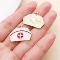 Pink nurse hat and gold wing drip oil charms for DIY jewelry making. - Pink Drip Oil Nurse Hat (23055) / 1 Piece/Pack (25x18mm)