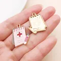 Pink medical notebook enamel charm pendant for nursing themed DIY jewelry making - Pink Drip Oil Medical Record (23061)