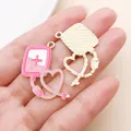 Cute pink and white enamel medical IV bag charm with heart detail for DIY - Pink Drip Oil Infusion Bag (27885)