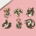 Set of 6 dark gothic enamel charms with dragon raven and phoenix for DIY jewelry making - Set of 6 / Black White Set Mixed (SN981)