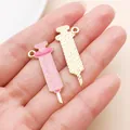 Pink enamel syringe charm for nurse-themed DIY earring and jewelry making accessories - Pink Drip Oil Syringe (27888)