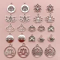Sélection de breloques lotus yoga en argent antique pour accessoires bijoux fait main - Ensemble de 11 Styles Lotus Argent Antique (SN40)