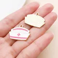Handmade pink enamel nurse hat pendant charm for DIY jewelry making accessories - Pink Drip Oil Nurse Hat (27891)
