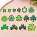 Assorted green shamrock and clover charms for Irish festival DIY jewelry making craft - Mixed Lucky Clover Set (SN1156) / 15 Pieces/Pack