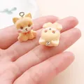 Macro detail showing two cute resin Corgi dog charms for DIY jewelry and keychains. - Shiba Inu (27724) / 1 Piece (23x18x13mm) / Beige