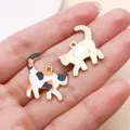 Close-up of calico cat enamel charm showing the front and patterned metal back view - Enamel Printed Walking Calico Cat (27758) / 1 Piece/Pack (22x20mm) / White