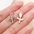 Macro view of rose-shaped enamel flower charms showing front and back details - Rose (11974) / 1 Piece (9x18mm) / Rose Red