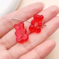 Red translucent acrylic gummy bear bead with horizontal hole for DIY jewelry making - Horizontal Hole Bear (27502) / 1 Piece (19x12mm) / Transparent Red