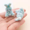 Mignons breloques lapin floquées bleu clair en résine pour porte-clés DIY bijoux - Lapin Mère-Enfant (27695) / 1 Pièce / Bleu