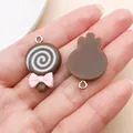 Close-up detail view of cute chocolate resin lollipop charms with pink bow for DIY jewelry - Simulation Lollipop (24473)