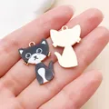 Black and white cartoon cat enamel charm with gold-plated back for DIY jewelry making - Alloy Mechanical Cat (19133) / 1 Piece/Pack (26x17mm) / Black and White