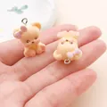 Cream-colored cute 3D dog resin pendant with pink bow detail for DIY jewelry crafts - Poodle (27723) / 1 Piece (23x18x13mm) / Beige
