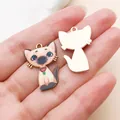 Cute Siamese cat oil-drop charm with gold textured back for DIY jewelry handmade - Alloy Mechanical Cat (19136)