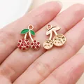Cute rhinestone cherry charm with gold base and red crystals for DIY jewelry making - Enamel Rhinestone Style (23399) / 1 Piece (17x14x3mm) / KC Gold Red Enamel Rhinestone Cherry