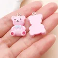 Pink cartoon resin bear charms with blue bow for DIY jewelry making accessories gift - Bow Bear (17191) / 1 Piece (15x25mm) / Pink
