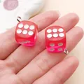 Translucent magenta resin dice pendant charm with silver ring for DIY jewelry making - Square Dice (17228) / 1 Piece/Pack (14x14mm) / Rose Red