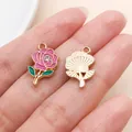 Pink enamel rose flower charm with crystal for DIY jewelry making accessories - Rose Flower with Rhinestone (16688) / 1 Piece (11x18mm) / Rose Red
