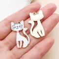 Cute white enamel cat charm with floral detail and textured metal back for DIY jewelry - Zinc Alloy Fox Cat (22645)