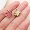 Two delicate rose pink enamel flower charms for DIY jewelry making earrings and bracelets - Rhinestone Floral (16700) / 1 Piece (12x14mm) / Rose Red