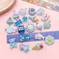 Macro view of various pastel blue resin charms for DIY jewelry with ruler scale - Blue Mixed Set (SN1688) / 20 Pieces Set
